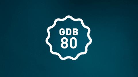 Weiße Schrift "GdB 80" in einem Kreis vor blauem Hintergrund